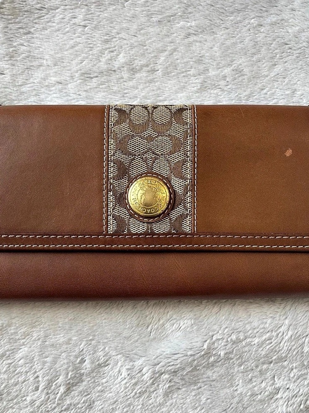 Coach Signature Stripe Checkbook Wallet - Brown